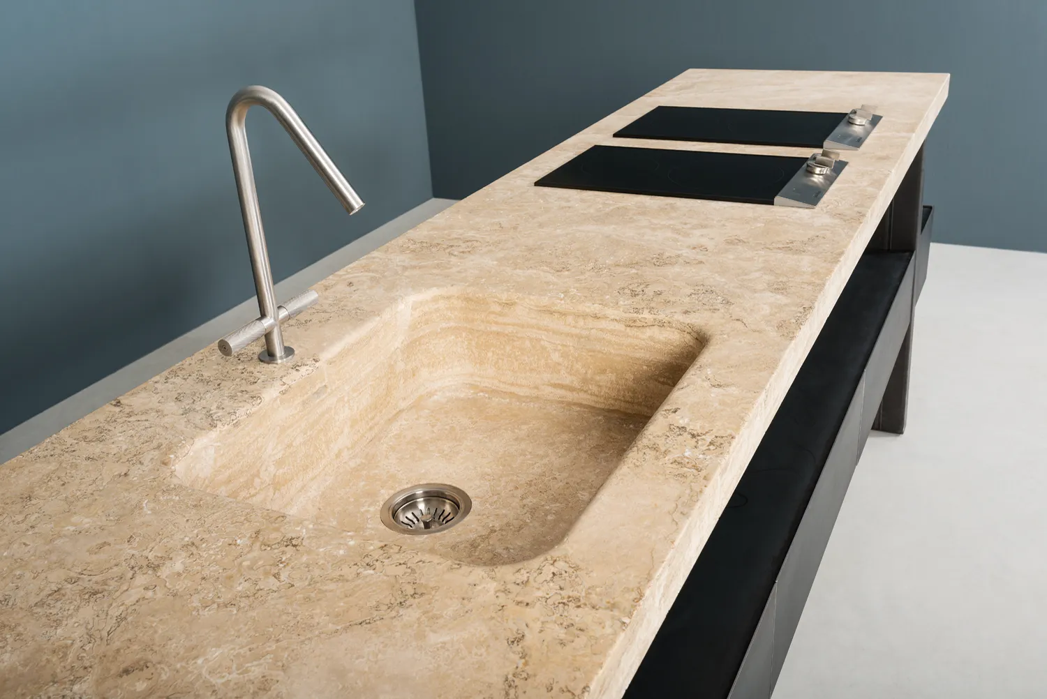 Sider — stone and steel kitchen island, view 2