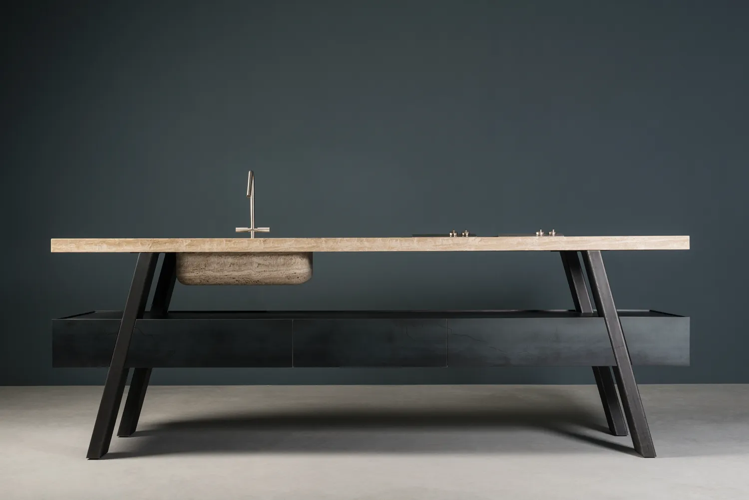 Sider — stone and steel kitchen island, view 4